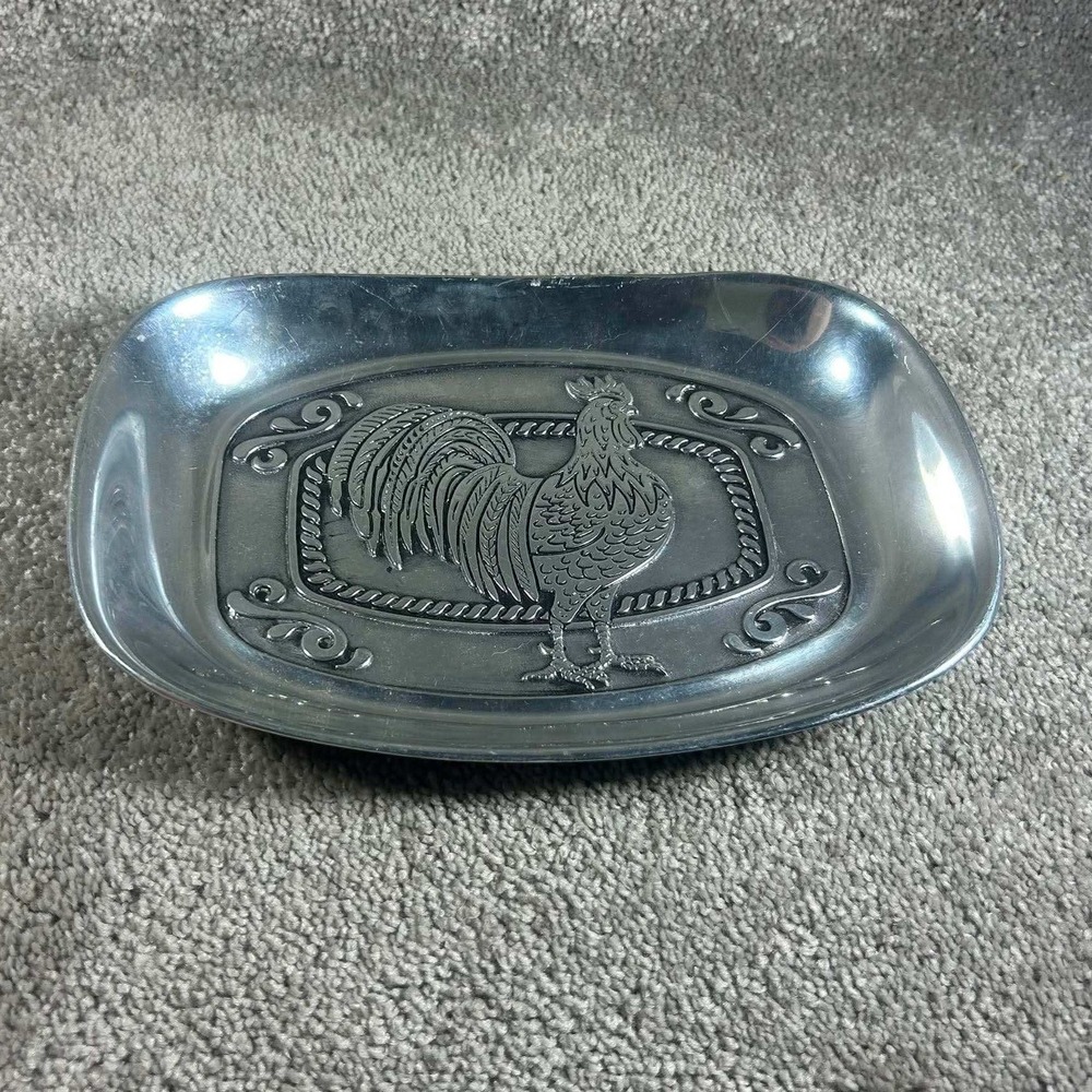 Wilton Armetale Serving Tray Silver Rooster Embossed Platter Farmhouse 9 Inch